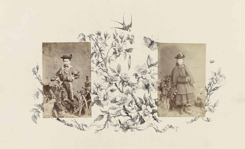 Detail of Portrait of M. P. Salmon as a girl in rustic setting bordered by drawing flora by Anonymous