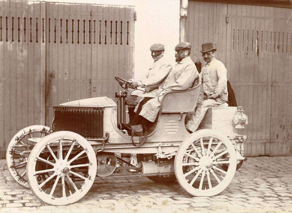 Detail of Three men with big sunglasses in an open car by Anonymous