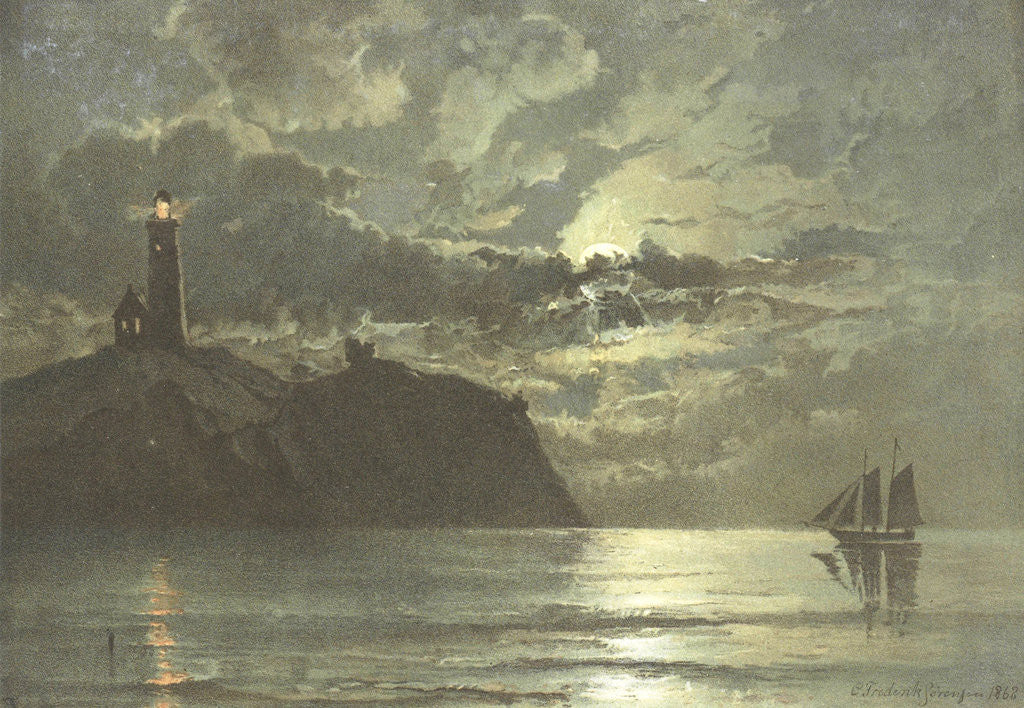 Detail of painting of a lighthouse at night from C. Frederick Sorensen by Anonymous