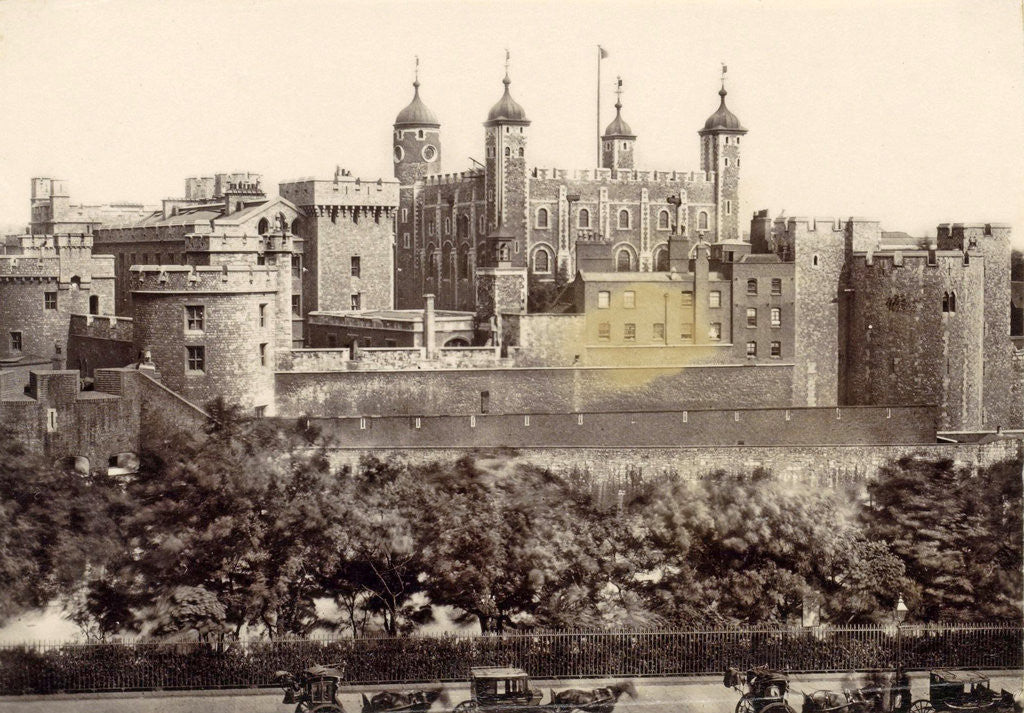 Detail of View of the Tower of London UK with on the foreground horse carriages by Anonymous