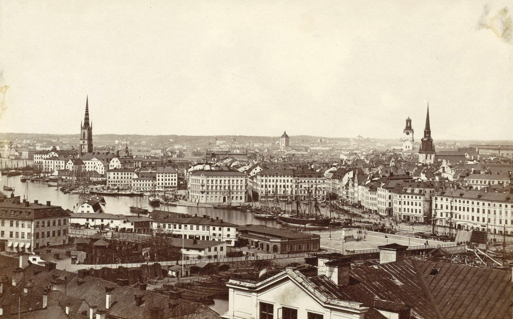 Detail of Panorama of buildings, churches and the harbor of Stockholm, Sweden by Anonymous