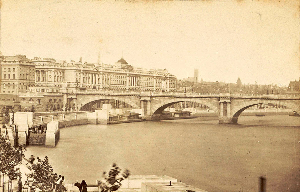 Detail of Waterloo Bridge and Somerset House in London, seen across the Thames UK by Anonymous