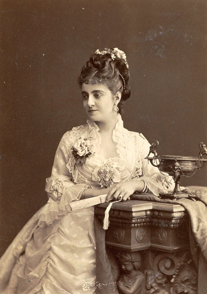Detail of Studio Portrait of a woman sitting next to a tazza with fan in hand by Anonymous