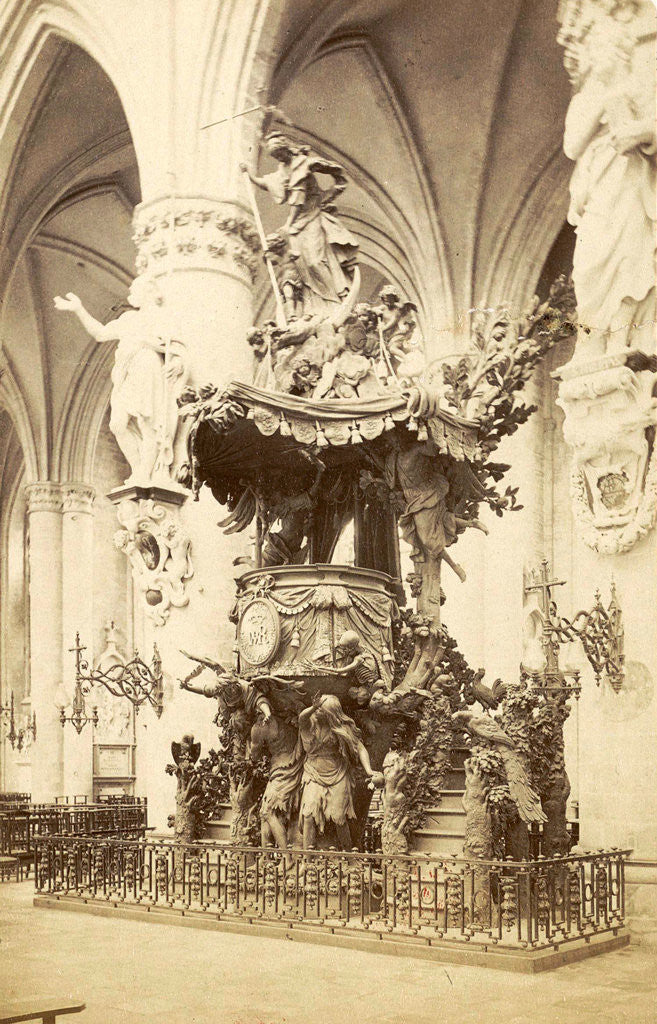 Detail of Pulpit in the Cathedral of Saint Michael and Saint Gudula, Sint-Michiel en Sint-Goedele in Brussels Belgium by Anonymous
