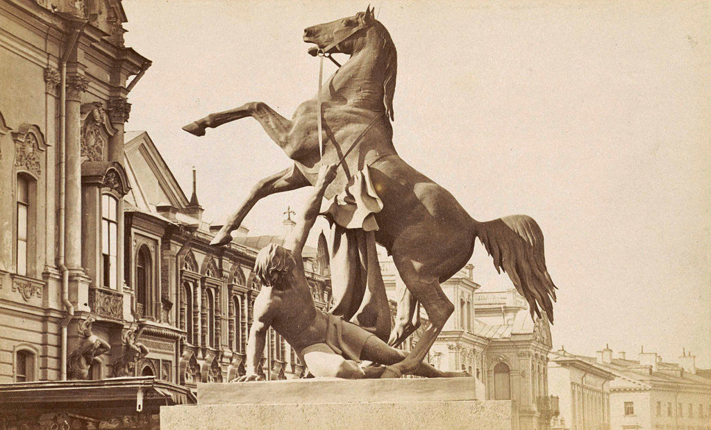 Detail of Picture of a horse tamer on Anitschkowbrug in St. Petersburg Russia by Anonymous