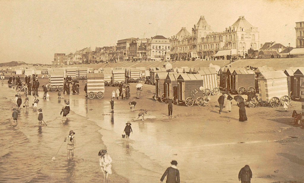 Detail of Bathers and bathing carriages on the beach of Blankenberge, Belgium by Anonymous