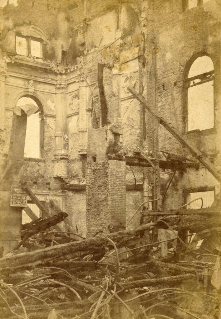 Detail of Stadsschouwburg in Amsterdam, The Netherlands after fire, February 20, 1890 by Christiaan Batelt