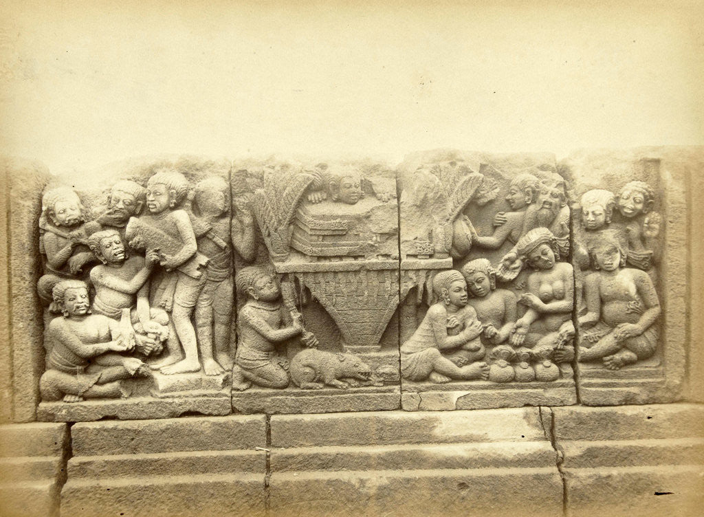 Detail of relief on the terrace of the Shiva temple of Prambanan, Indonesia by Kassian Céphas