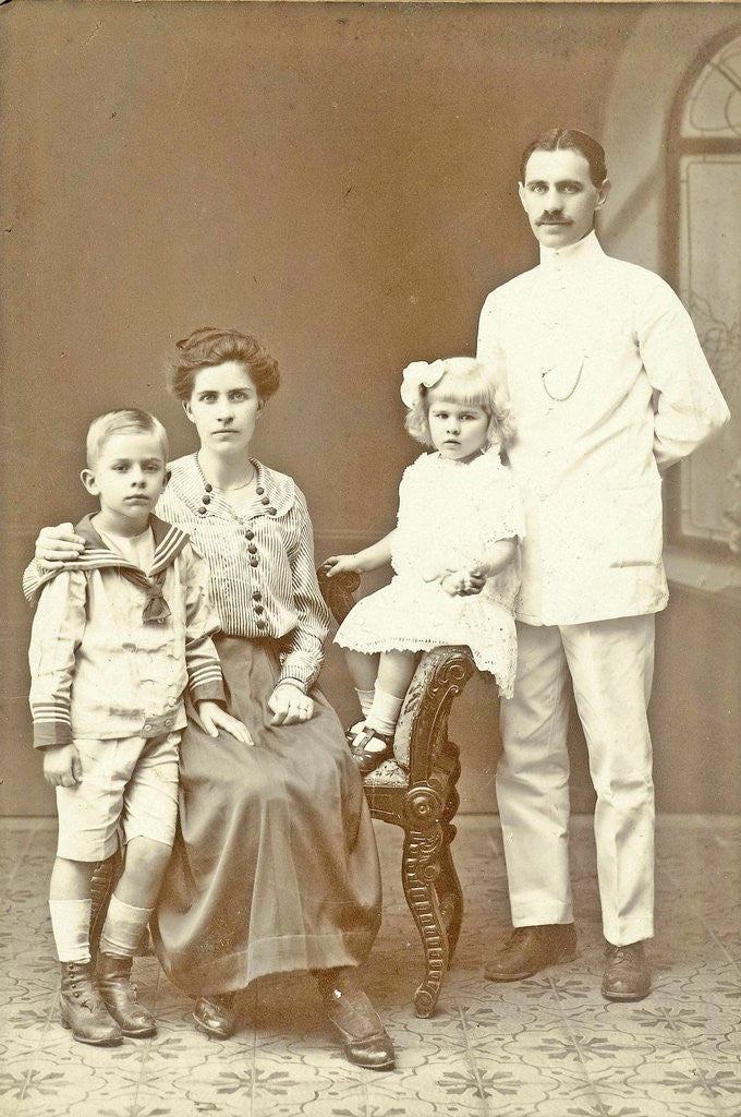 Detail of Family Portrait of husband, wife and two children by Anonymous
