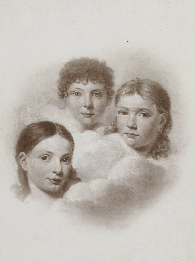 Detail of three children's portraits in the clouds, H.C. de Graaff by Photographie Société Anonyme