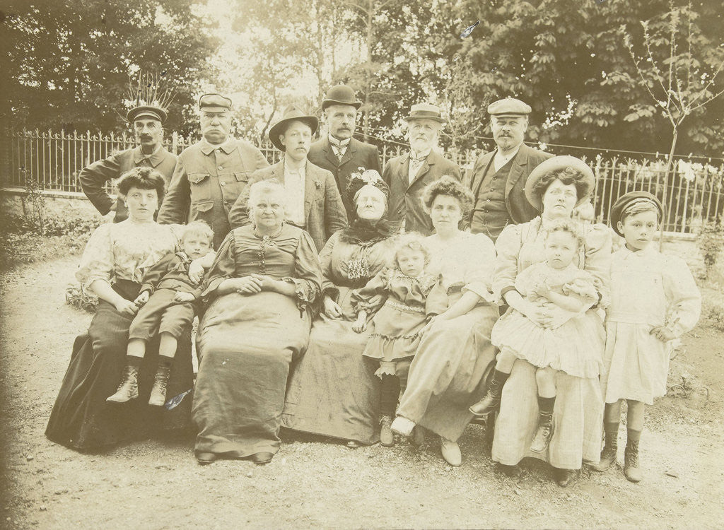 Detail of Family portrait of three generations in a garden by Anonymous
