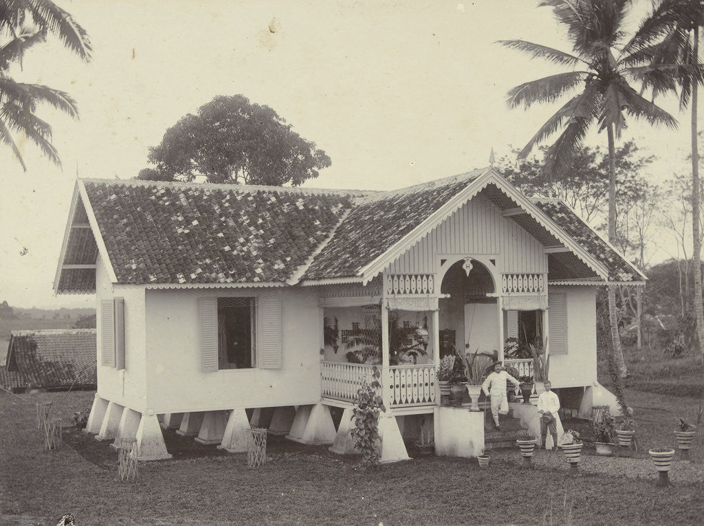 Detail of Two men on the porch of a house in the Dutch East Indies, indonesia by Anonymous