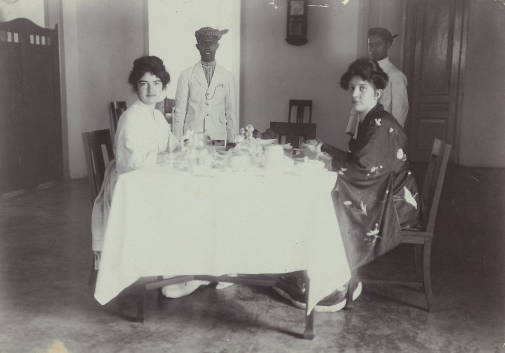 Detail of Group portrait of young women at the table with servants in the Dutch East Indies, indonesia by Anonymous