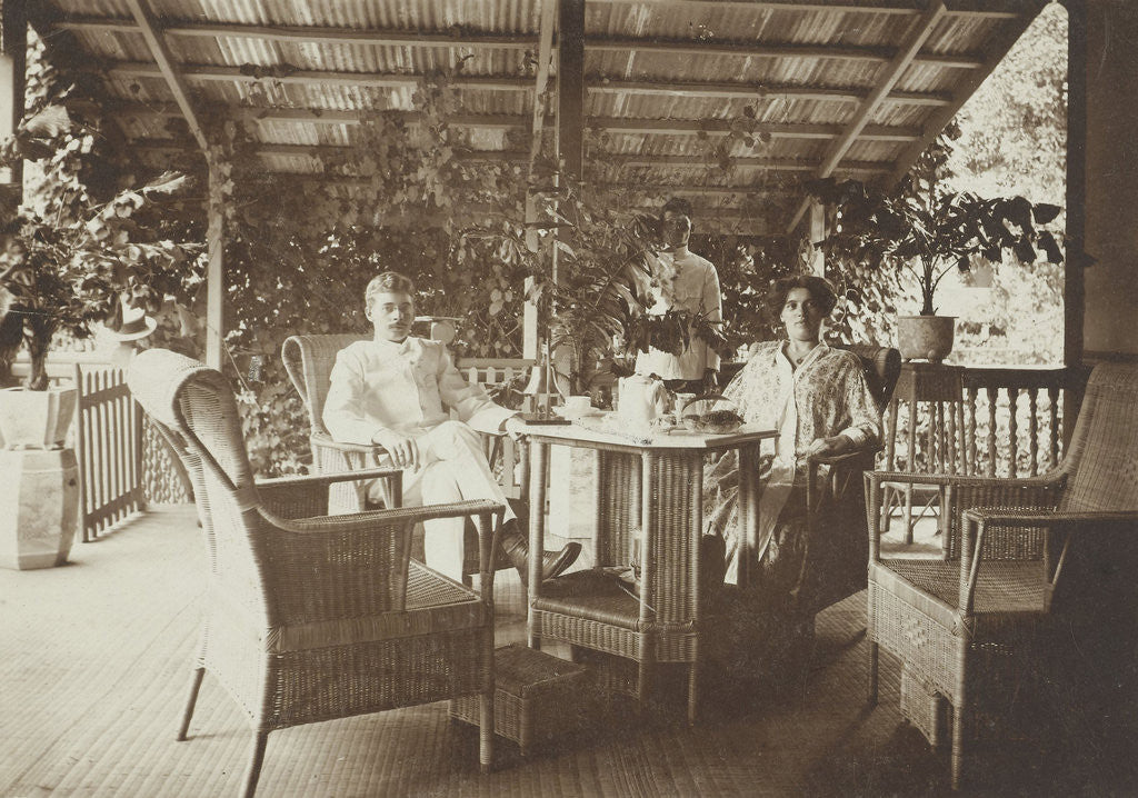 Detail of Portrait of a young couple on a porch in the Dutch East Indies, indonesia by Anonymous
