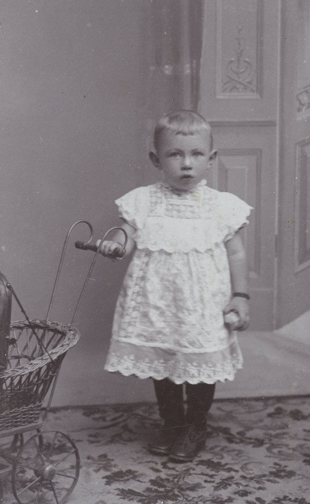 Detail of Studio portrait of girl with doll carriage by J.L.T. Huijsen