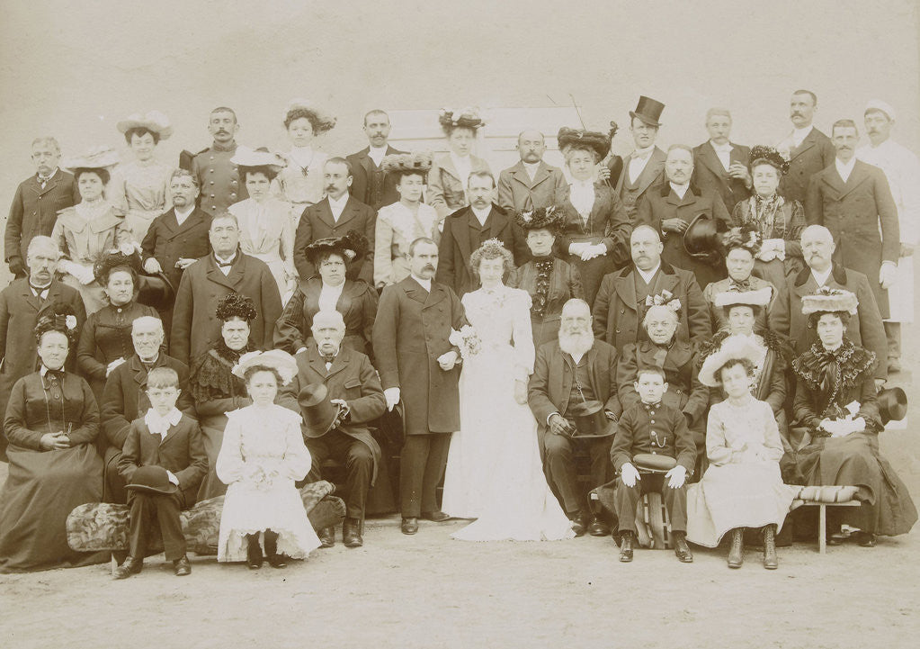 Detail of Group portrait of wedding couple by E. Coquet