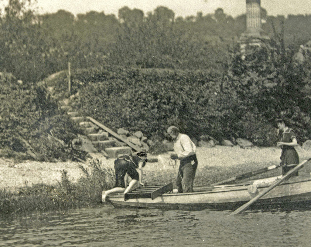 Detail of Three men in a rowboat by Anonymous