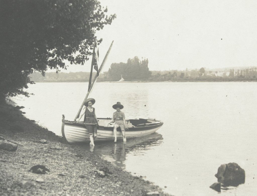 Detail of Children with a rowing boat on the bank of a river or lake by Anonymous