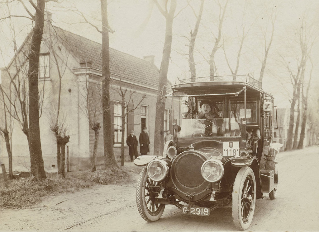 Detail of Man in car near a house by Anonymous