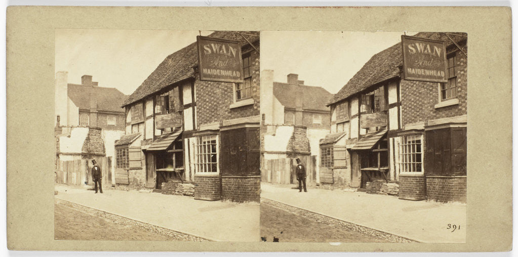 Detail of View the pub 'Swan and Maidenhead' England by William Morris Grundy