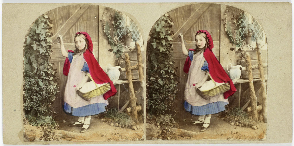 Detail of Little Red Riding Hood knocks on grandmothers door by The London Stereoscopic Company