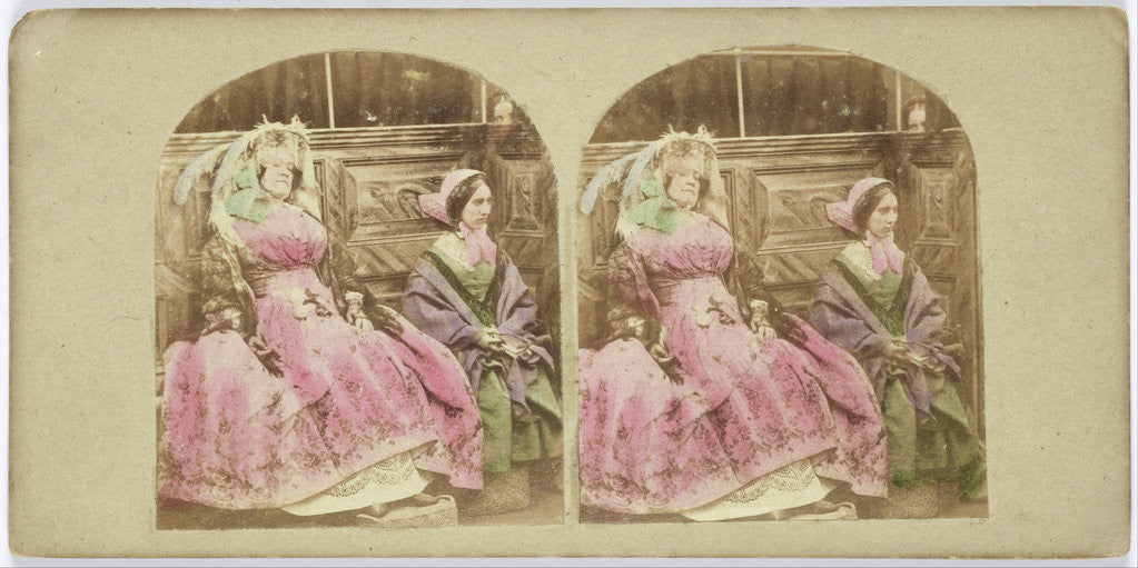 Detail of Scene in interior: young woman with sleeping elderly woman, another woman is looking to corner by Anonymous