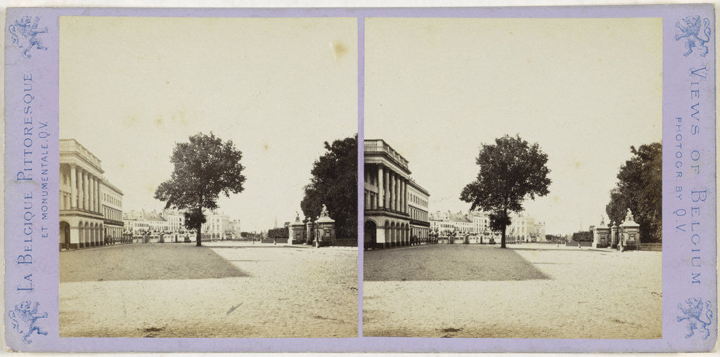 Detail of Bruxelles, La place du Palais: Palais du roi, Hotel Bellevue by Jules Queval