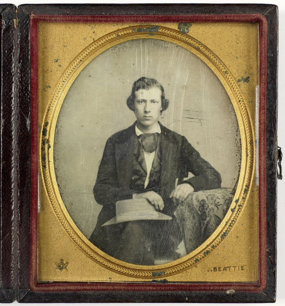 Detail of Portrait of a young man with hat by John Beattie