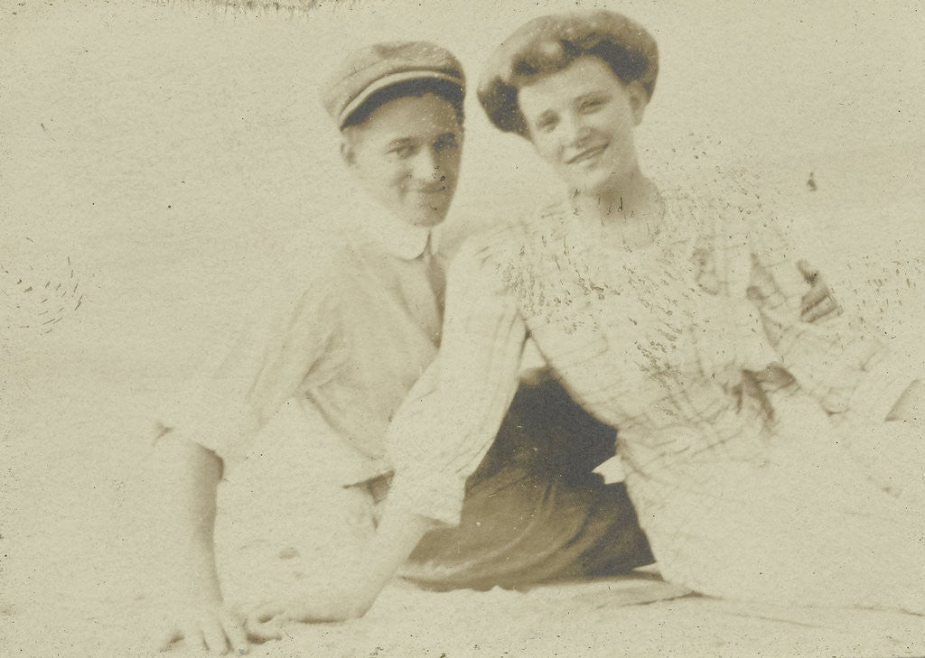 Detail of Portrait of a young couple in the outdoors; encased in matted cardboard by Anonymous