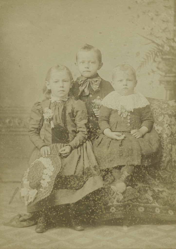 Detail of Group portrait of three children in studio by A.M. Burgess