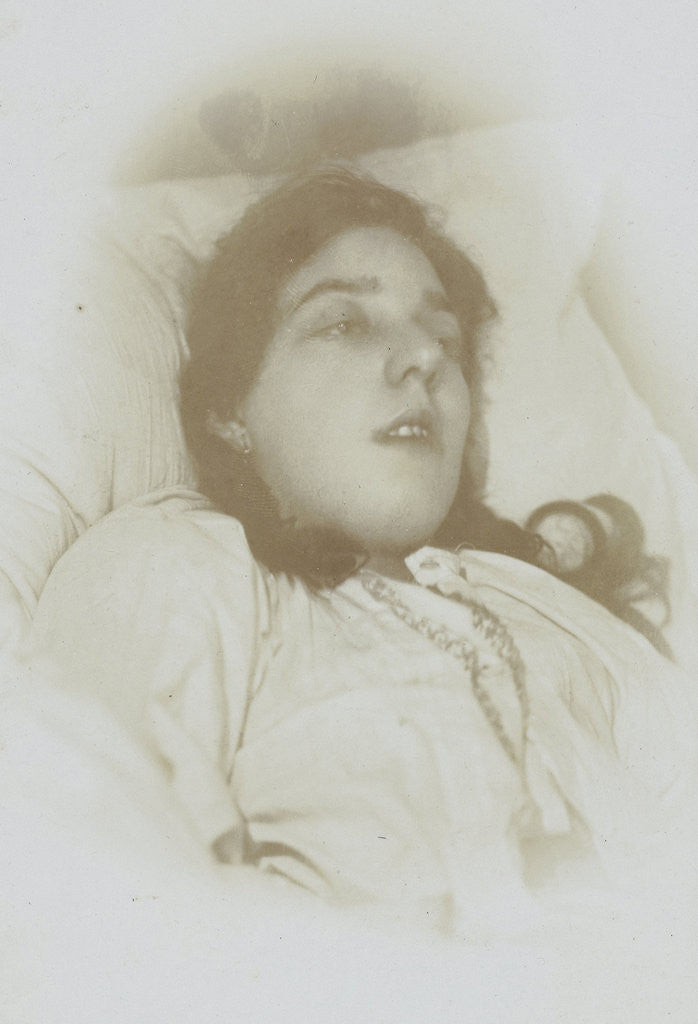 Detail of Post-mortem portrait of a woman with open eyes by J. Siewe