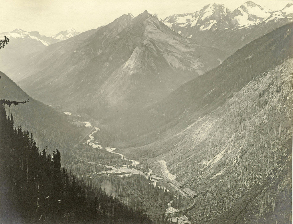 Detail of Illicilliwaet Valley and the Canadian Pacific Railway seen from Mount Abbot Glacier by William Notman