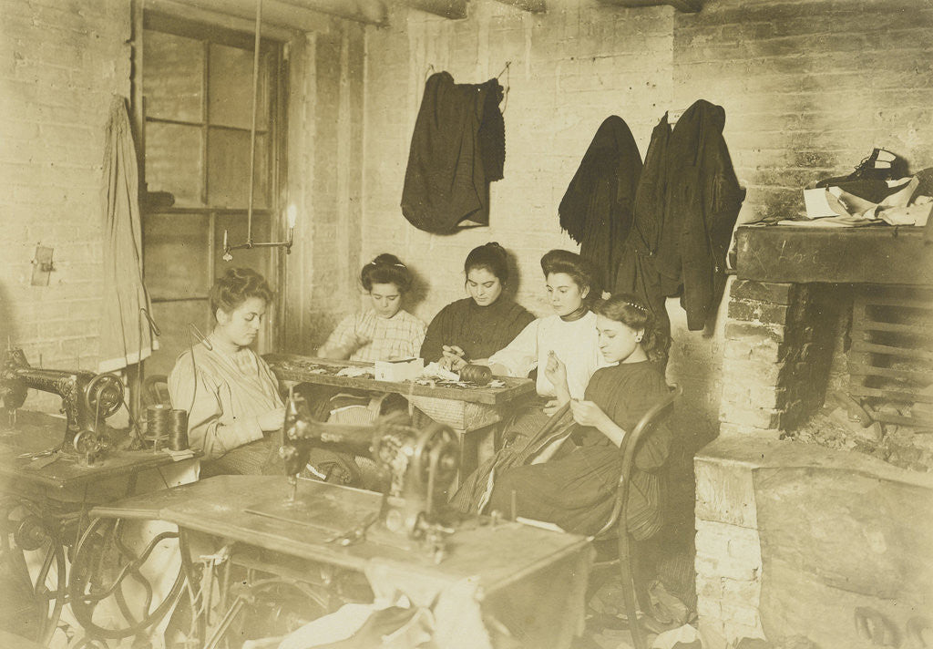 Detail of Five young seamstresses in a studio by Lewis Wickes Hine