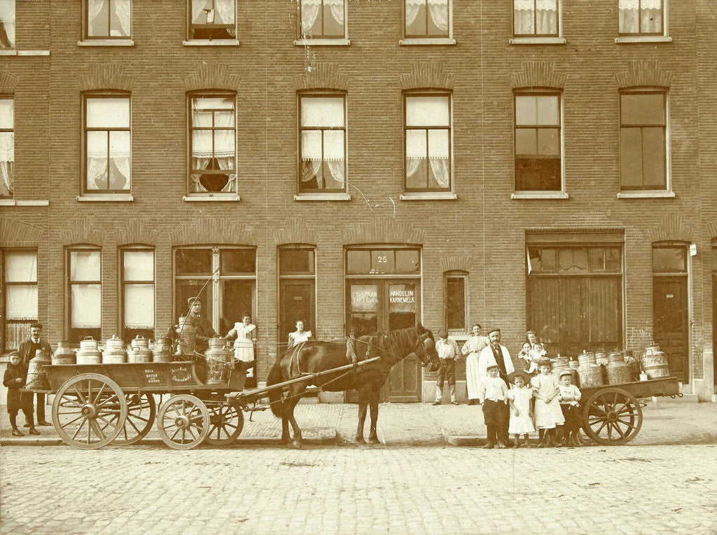 Detail of Melkhandel Spaan, with two horse and carts, Barendrecht by J.W. Pronk