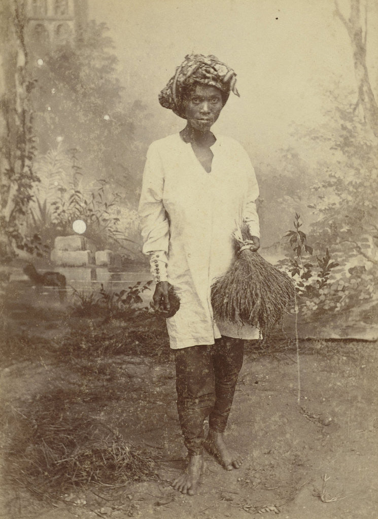 Detail of Studio Portrait of woman with paddy in her hand by Anonymous