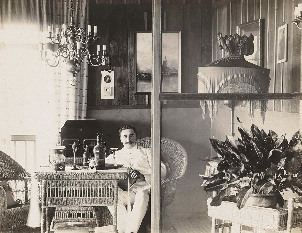 Detail of Portrait of a man in white uniform in a living room by Anonymous