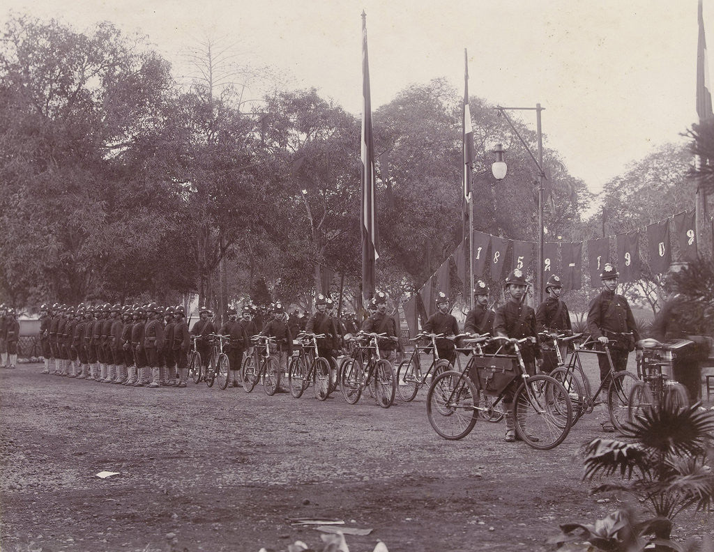 Detail of Army Corps with bikes in the Dutch East Indies, indonesia by Anonymous