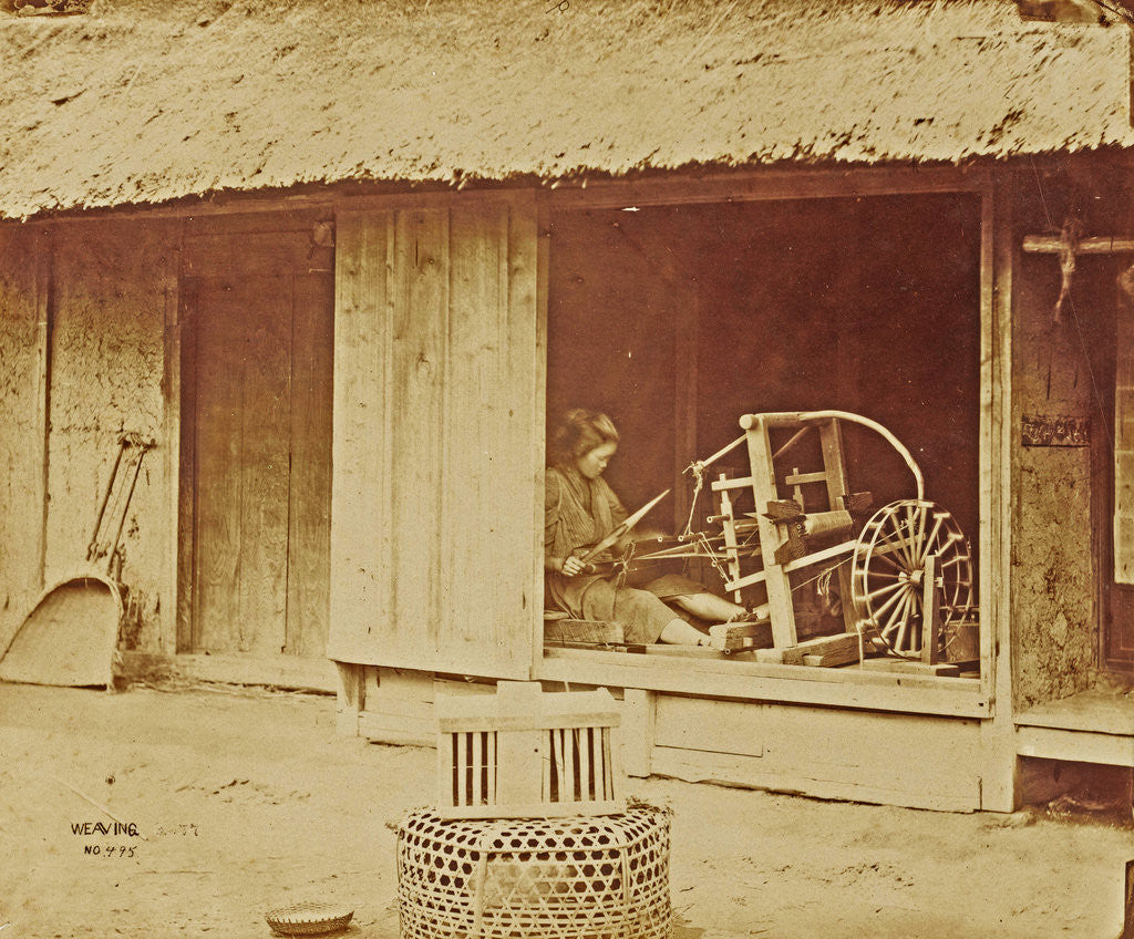 Detail of Woman at a loom in a barn by Anonymous