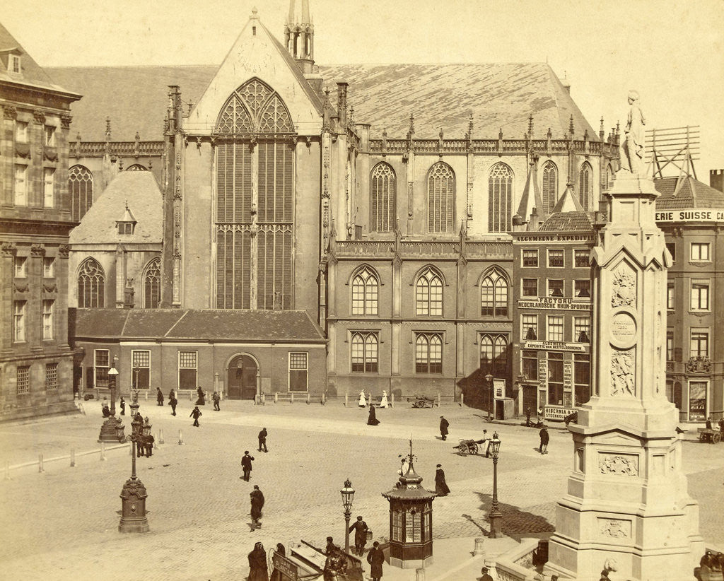 Detail of Dam, New Church and the monument Naatje Amsterdam by Albert Greiner