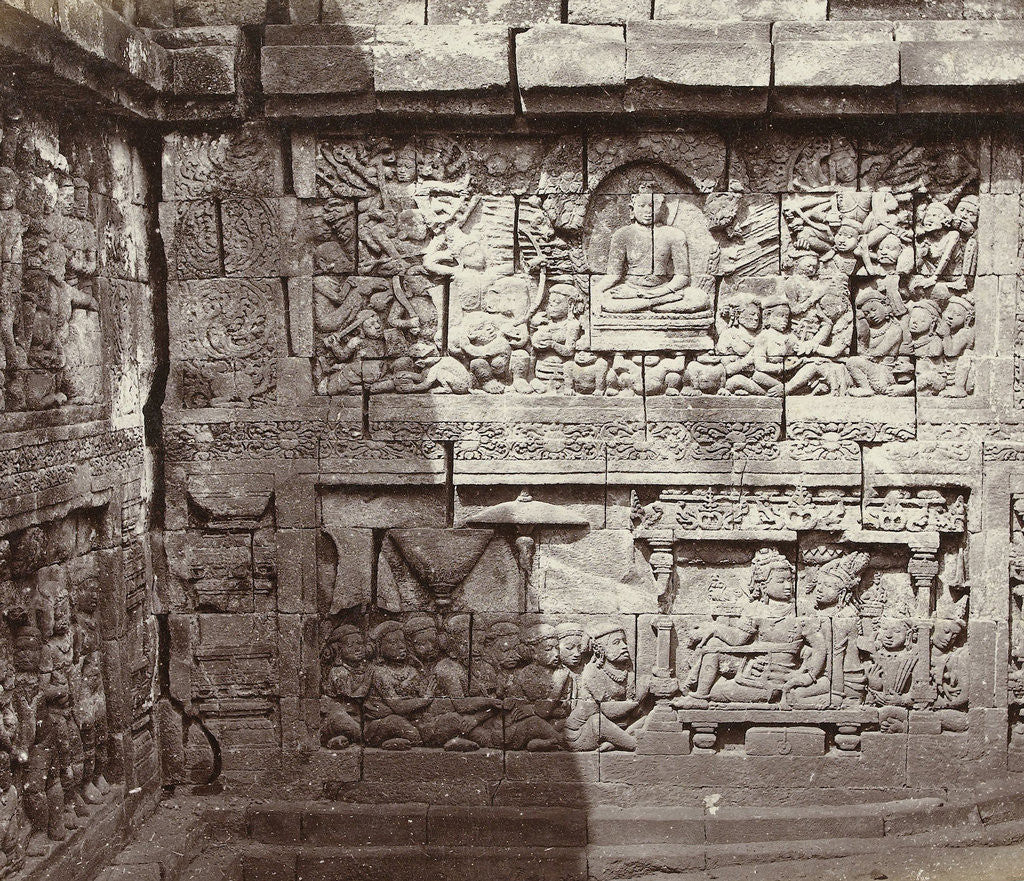 Detail of Relief in one of the layers of the Borobudur Indonesia by Woodbury & Page