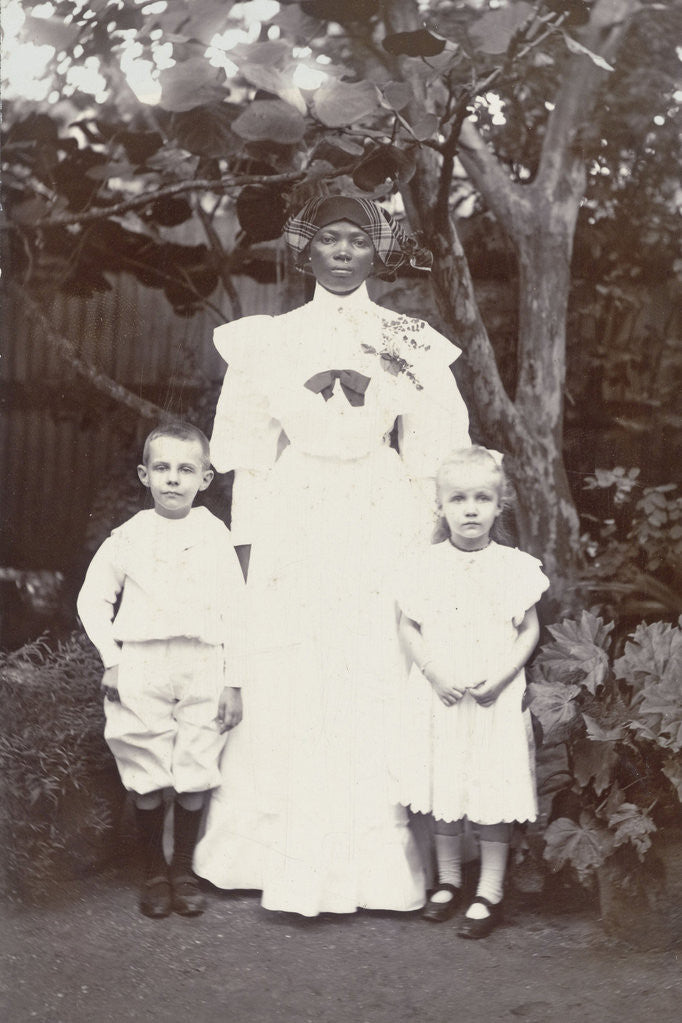 Detail of Portrait of Surinamese nanny with two white children by Augusta Curiel