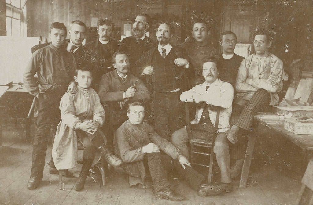 Detail of Group portrait employees lithographic printing by Anonymous