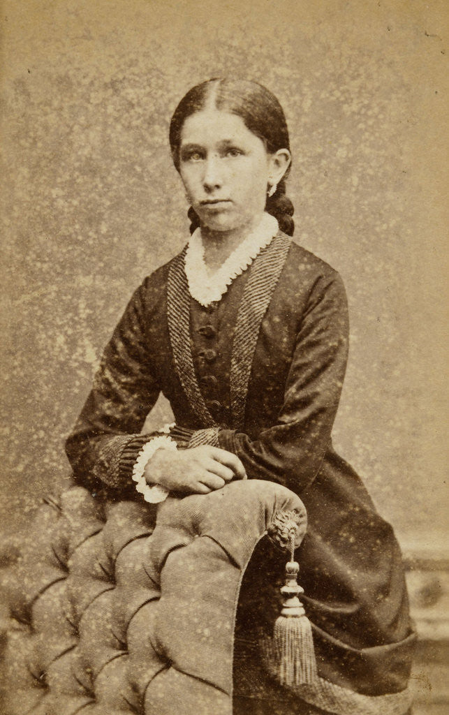 Detail of Portrait young woman in armchair by Friedrich Julius von Kolkow