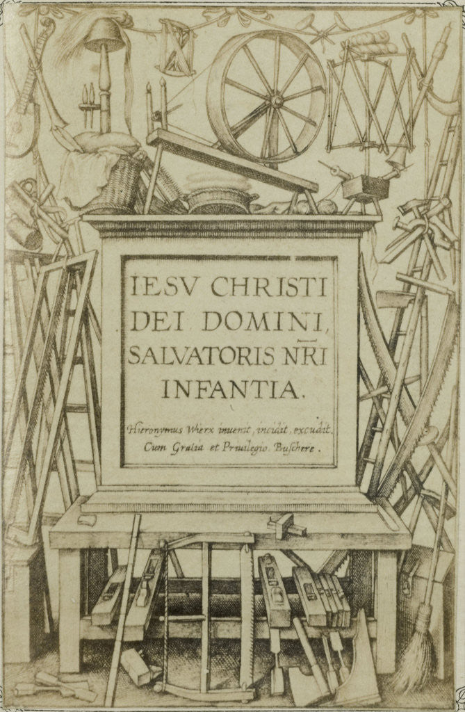 Detail of Engraving IESV CHRISTI DEI DOMINIANNI, Salvatoris NRA Infantia by Edmond Fierlants