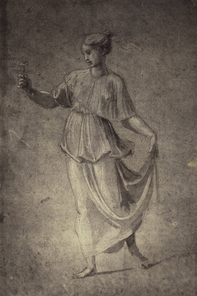 Detail of Drawing Raphael from Windsor Castle, standing woman with flowers by Charles Thurston Thompson