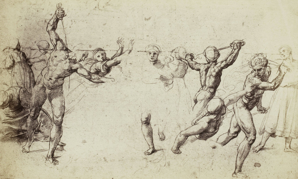 Detail of Drawing Raphael from Windsor Castle, study of saber-income men by Charles Thurston Thompson