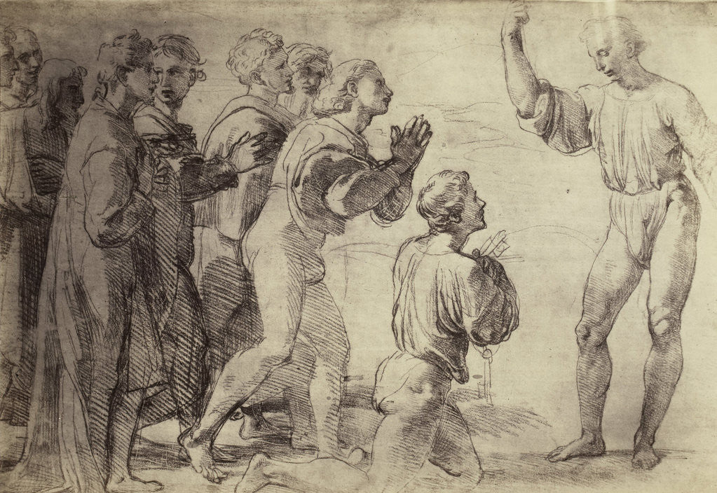 Detail of Drawing Raphael from Windsor Castle, study of adoring men by Charles Thurston Thompson