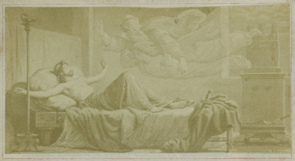 Detail of Virgil scene from the Aeneidos, gods appear to reclining man by F. Barrias