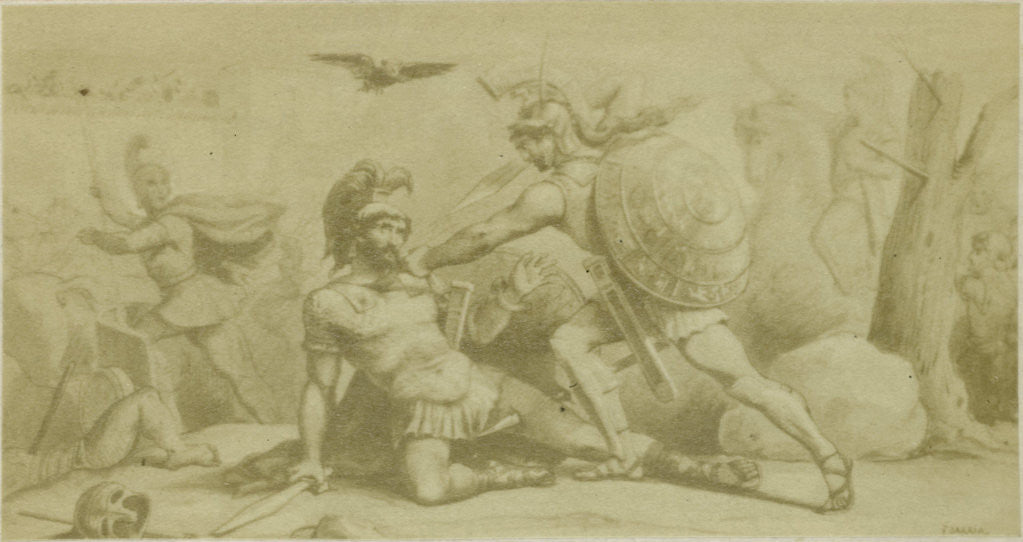 Detail of Virgil scene from the Aeneidos soldier kills enemy by F. Barrias