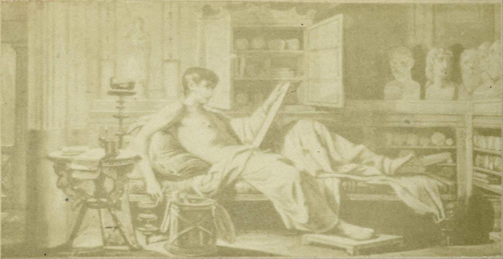 Detail of Illustrate Quinti Horatii Flacci de Arte Poetica, poet on couch by Anonymous